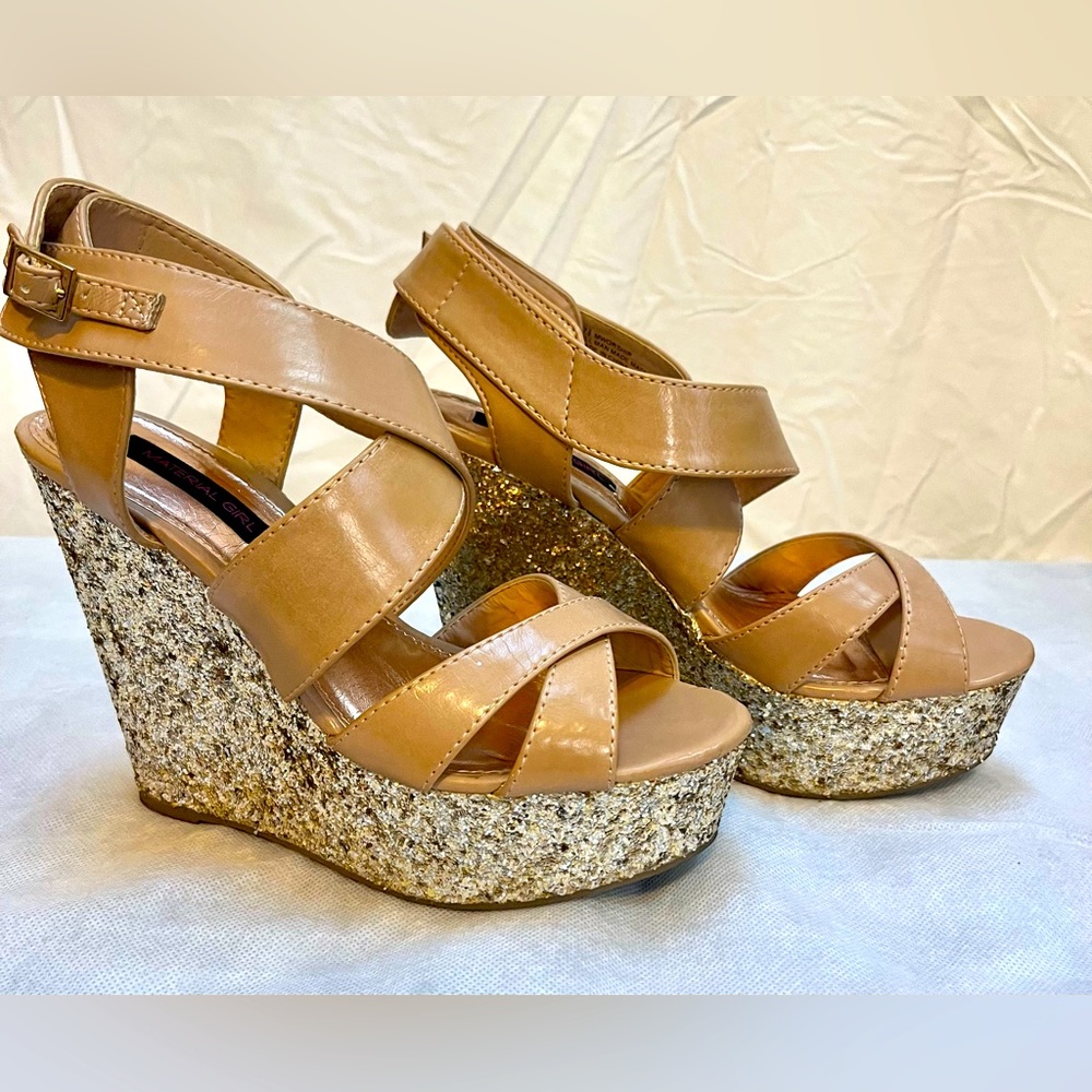 Material Girl women’s platform glitter wedges